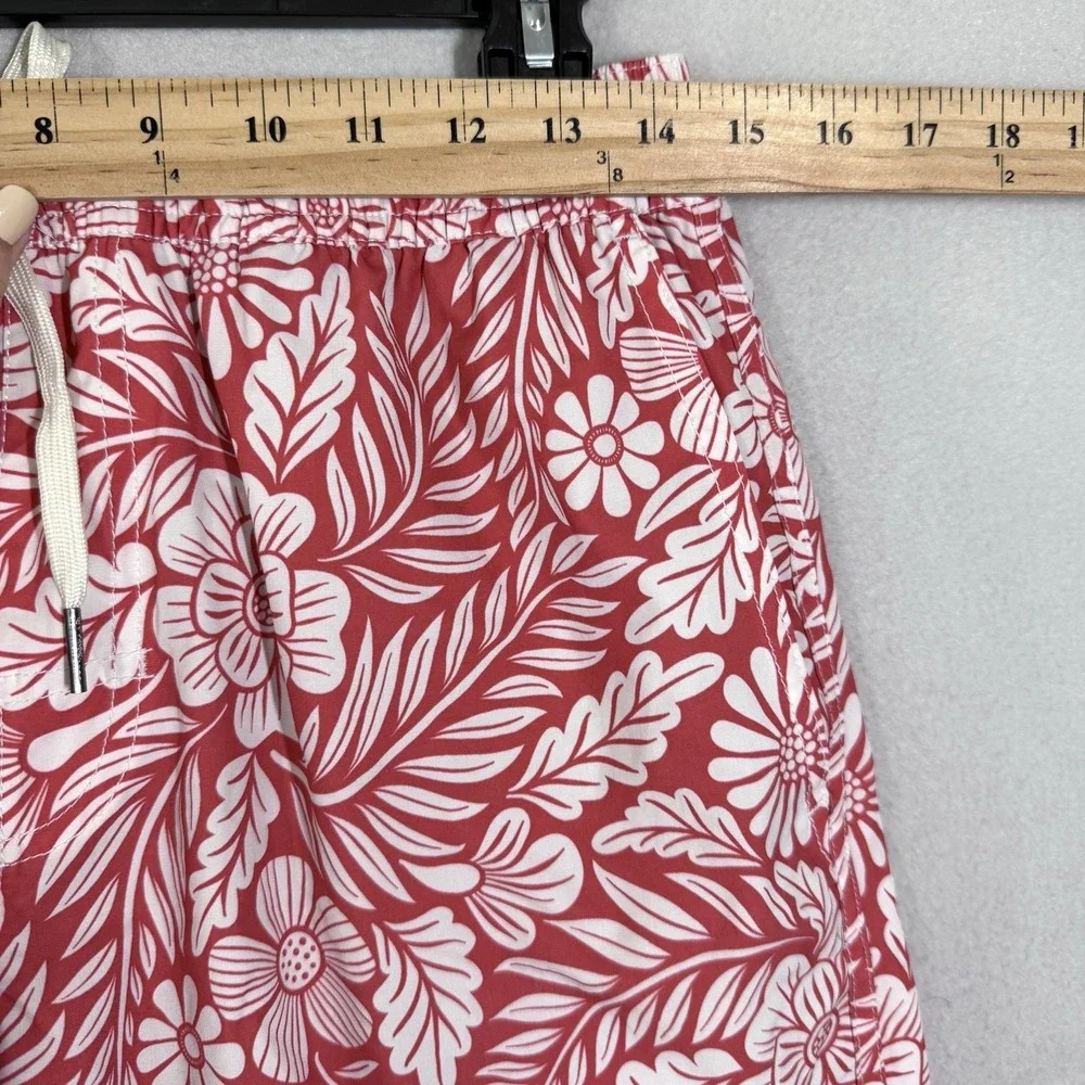 Fair Harbor Swim Trunks Men Medium Anchor Red Hawaiian Floral Lined Board Shorts